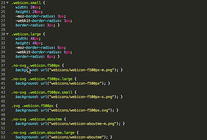 screenshot of CSS code for older browser support