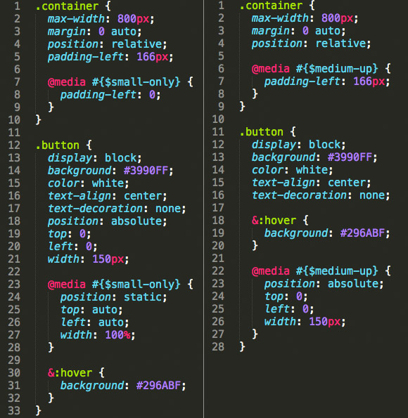 Screen shot of code samples side-by-side