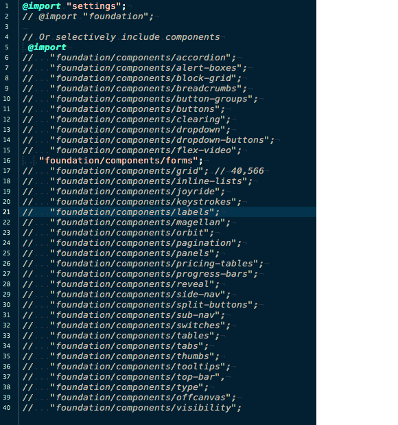 screenshot of components