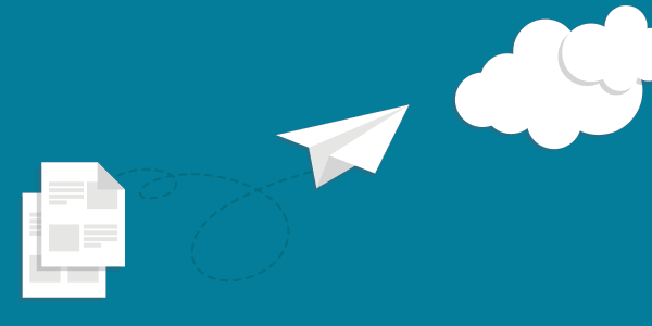 Illustration of a paper airplane flying into a virtual cloud